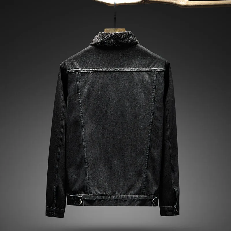 KIOVNO Men Warm Winter Jeans Jackets Fleece Lined Windbreak Denim Jackets Coats For Male Size M-5XL