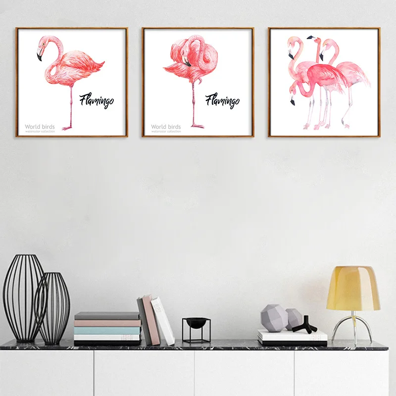 

Pink Watercolor Flamingo Canvas Simple Northern European-Style Home Living Room Wall Entrance Decorational Picture