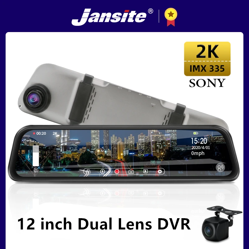 Jansite 12 дюймов 2K Ультра HD Зеркало Автомобильный видеорегистратор авто Обратный