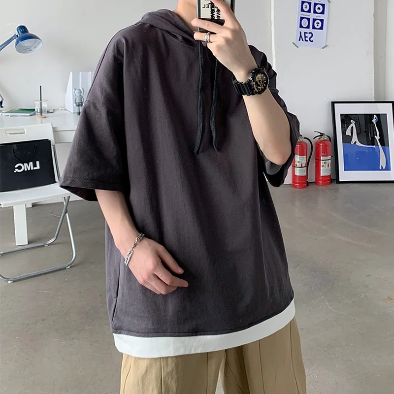 

Men's sweatshirt casual loose solid color short sleeve pullover thin comfortable breathable cotton outerwear high quality Hoodie