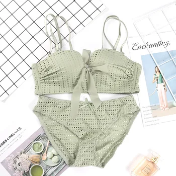 

New Style Underwear Women Gathered Wireless Sexy Bra Set Solid Seamless Adjustable Girl Brab and Panty Set