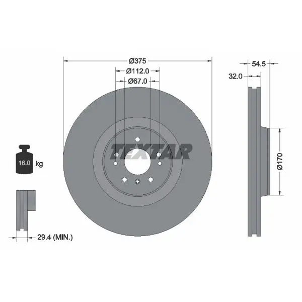 Диск тормозной передний MB X164 4.2/4.5/5.0i 06 TEXTAR 92176603