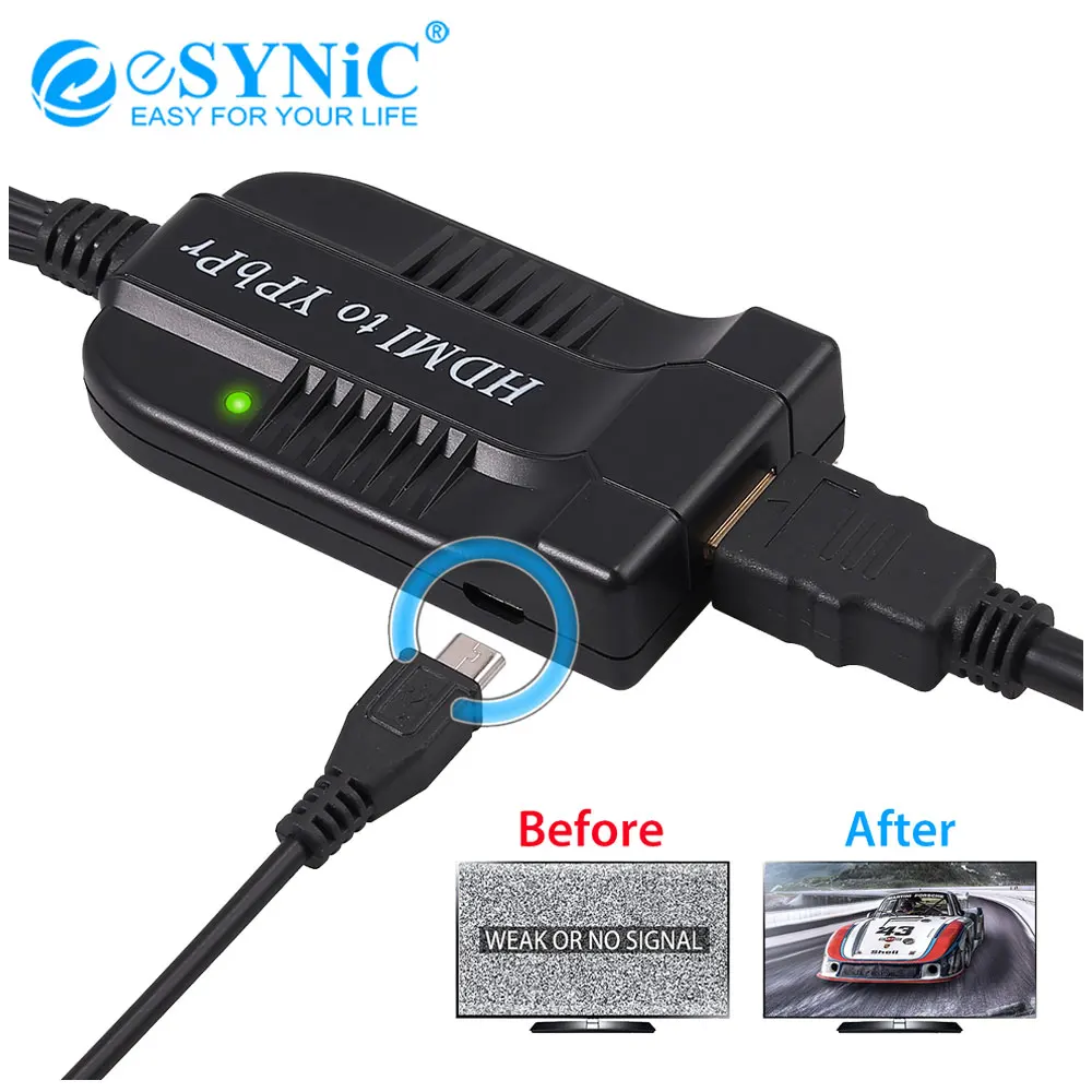 ESYNiC HDMI до 1080P компонент видео YPbPr мужской поддержка OSD разрешения 5RCA