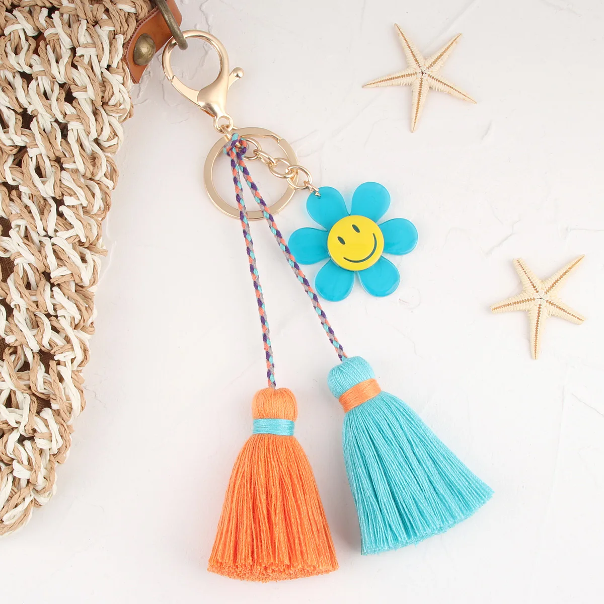 NXQXN 1pc Women Cute Pom Pom Keychain Bag Charms with Tassel Purse Charms Boho Keyring Neon Pink Mint