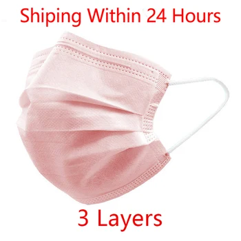 

10pcs/100pcs Disposable Pink Masks Non Woven Face 3 Layer Mask Elastic Earloop Mouth Face Disposable Masks