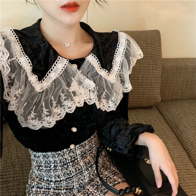 Милые весенне-осенние Топы и блузки из плюша женская одежда blusas mujer de moda рубашки с
