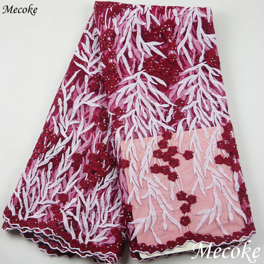 

2019 African Lace Fabric High Quality wine Nigerian French Lace for Party Embroidered Swiss Voile Lace in Switzerland Wedding