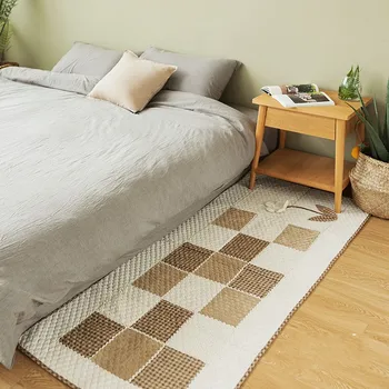

Soft quilted cotton environmental bed slide floor mat , runner rug with flower accessories, bedside carpet