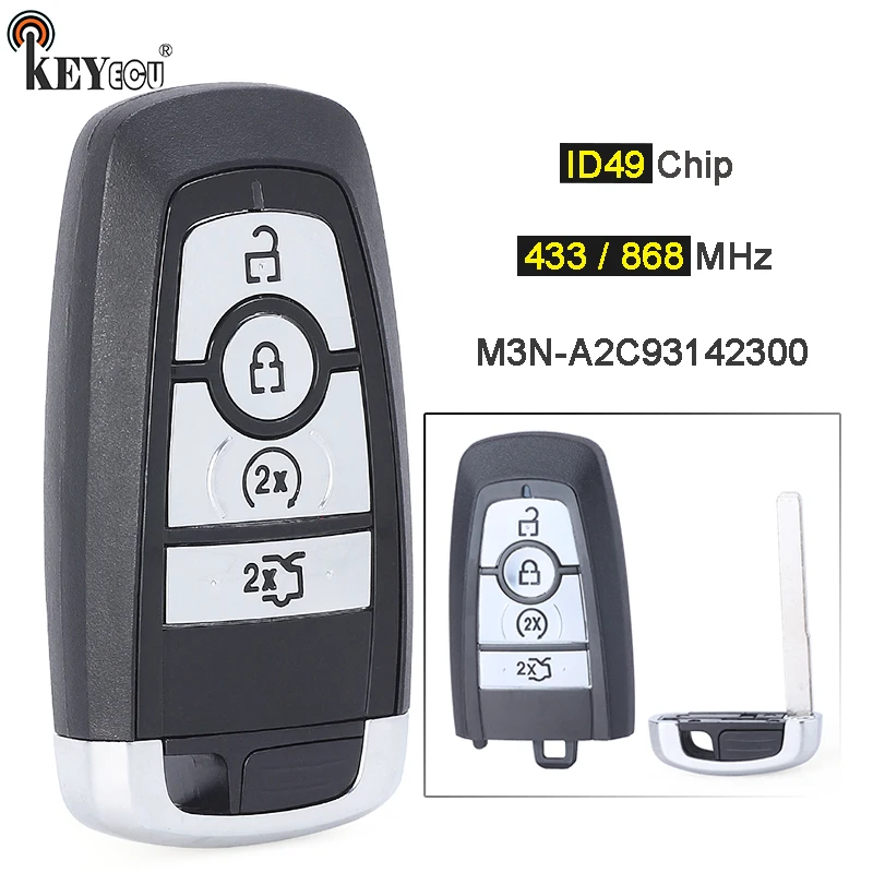 

KEYECU 433MHz/868MHz M3N-A2C93142300 Smart Card Remote Key Fob for Ford Edge Explorer Fusion Mustang 2017 2018 2019 2020