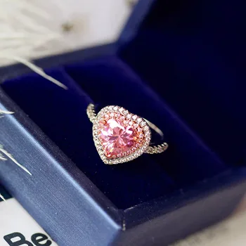 

Luxury Female Big Princess Pink Heart Ring Silver Color Large Wedding Ring Promise Love Engagement Rings For Women