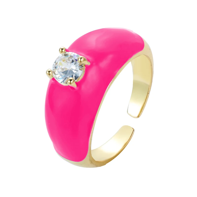 2021 INS Color Rainbow Fashion Rings For Women Finger Jewelry Clear CZ Colorful Neon Enamel Open Adjusted Dome Ring 