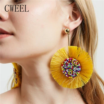 

CWEEL Long Tassel Earrings For Women Vintage Trendy Long Statement Hanging Circle Earrings Female Fashion Jewelry Brincos