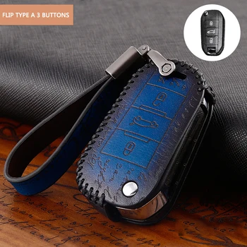 

retro style car key case cover genuine leather fob key key chain for Citroen C5 C6 C4L CACTUS C3XR DS C4 Picasso Xsara C8