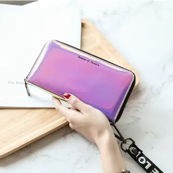 

Women Wallets Leather Female Purse Zipper Solid Multi-Cards Holder Fashion Coin Wallets Slim Long Wallet Zipper Hasp Laser Color