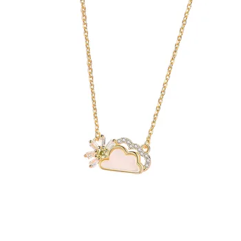

Original Design Sunny Necklace Simple Diamond Pendant S925 Sterling Silver Sun Cloud White Mother of Pearl Clavicle Chain Female