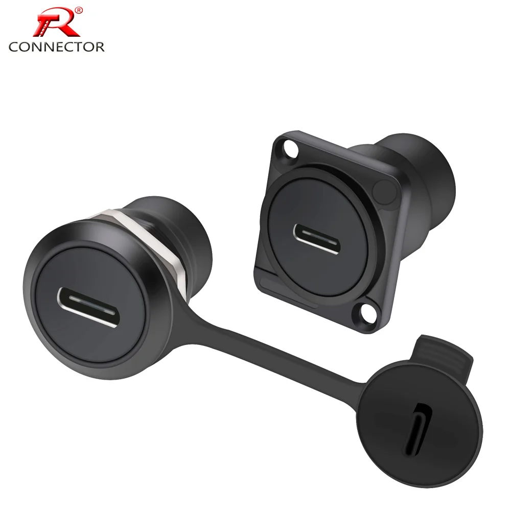 New Arrival D Type Chassis Connector,Type C Female to Female Converter Adapter Type-C Panel Mount DIY Jack with Dust Cover