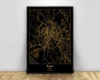 

Rome Italy Black&Gold City Light Maps Custom World City Map Posters Canvas Prints Nordic Style Wall Art Home Decor