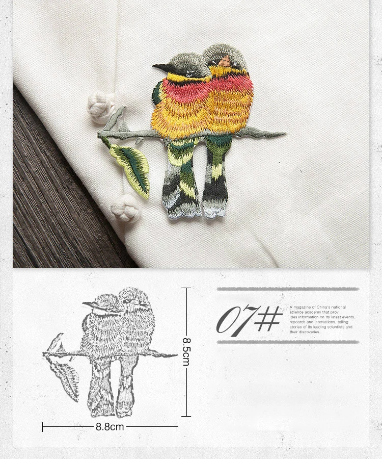 07 single bird Птица патч цветок вышивка железа на патчи для одежды аппликация DIY шляпы пальто платье брюки аксессуары ткань стикер - Цвет: 07 single bird