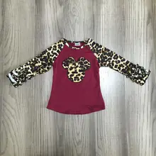 Весенне-зимняя футболка с рюшами и леопардовым принтом Топ, рубашка с рюшами и рукавами футболка с регланами, хлопковая одежда для маленьких девочек из молочного шелка