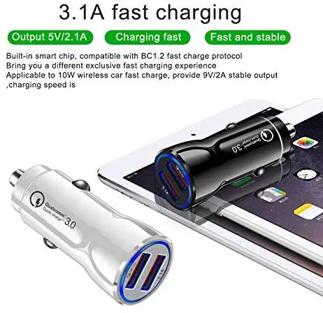 30 Вт/3.1A выход двойной Переходник USB для зарядки в машине Quick Charge 3,0 для iPhone Xs/XS Max/XR/X/8/7/6/Plus зарядное устройство для автомобиля