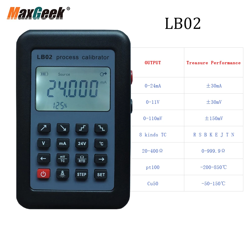 

LB02 Resistance Voltage Meter 4-20mA 0-10V/mV Signal Generator Source thermocouple PT100 temperature Process calibrator Tester