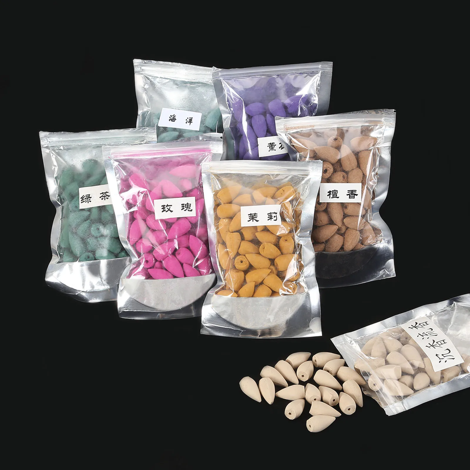 

40pcs/Bag Incense Cones for Backflow Tower Accessories Colorful Bullet Shape Incense Rose Lemon Natural Sandalwood Tea Agarwood