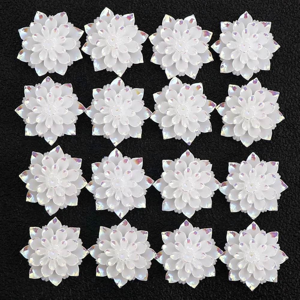 AB Color 20mm Resin Flower Flatback Resin Cabochon Decoration Crafts Accessories Wedding Buttons Craft Scrapbook 10pc