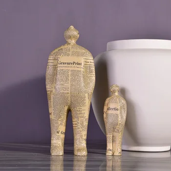 

NORDIC ABSTRACT NEWSPAPER PEOPLE STATUE CREATIVE FATHER AND SON FIGURE ART SCULPTURE DECORATION RESIN FIGURINE HOME DECOR R4565