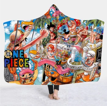 

One Piece Anime 3D Printing Throw Hooded Blanket Wearable Warm Fleece Bedding Office Quilts Soft Adults Travel 04