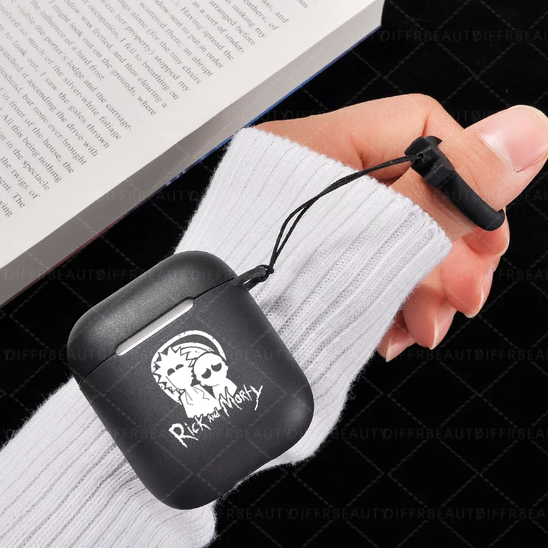 Милый чехол для Apple air pods, чехол с рисунком Рика Морти, чехол для наушников Airpods 1 2, черный мягкий чехол с кольцом