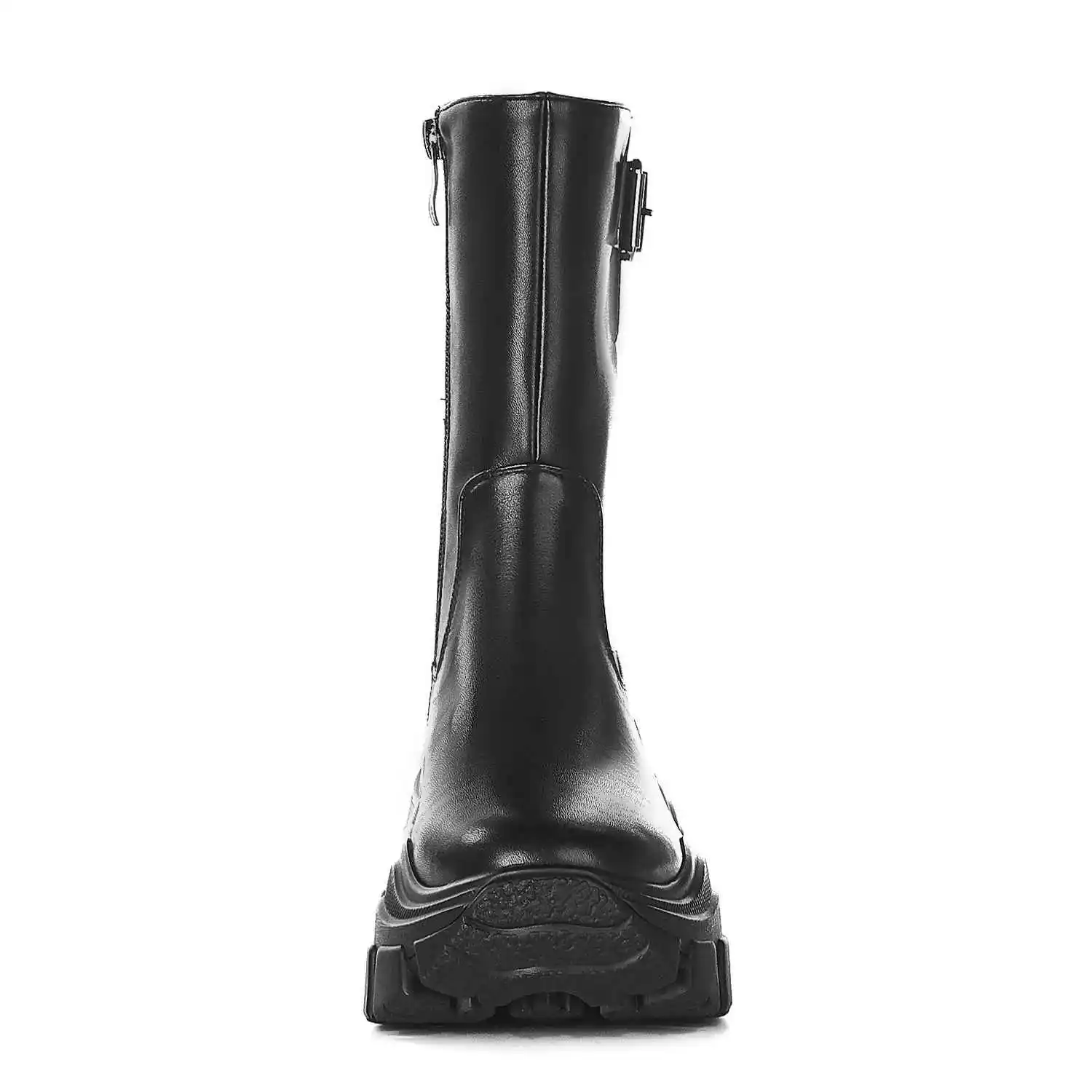 Botas mujer; обувь на высоком каблуке; женские мотоциклетные ботинки из коровьей кожи на толстой подошве; металлические застежки-пряжки сохраняющие тепло сапоги