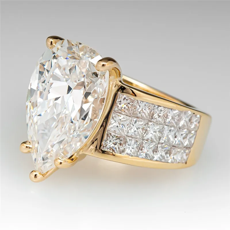 Huitan Classic Bridal Wedding Rings Inlaid Big Drop Shaped