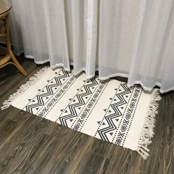 Хлопковый коврик, черный марокканский ковер, boho, коврики с кисточками, килим, коврик для кухни, спальни, коврик для пола - Цвет: 6