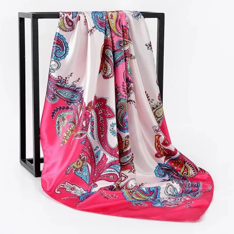 Шелковые шарфы Foulard 90*90 см квадратная голова хиджаб шарф Женский шифон шаль Бандана обертывание глушитель парео - Цвет: 23