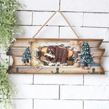 

Wall Hanging Christmas Ornament Decoration Board Home Hallway Polar Bear Gifts Office Living Room Space Saving Wooden Hook Rack