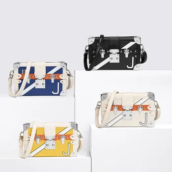 

New Fashion All -match Small Square Box Lady Messenger Bag Women Contrasting Color Retro Clutch Package Sling Shoulder Handbag