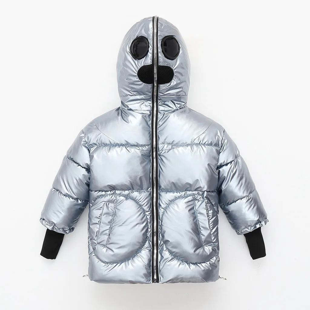 Зимнее креативное модное стильное пальто в стиле инопланетян для маленьких мальчиков и девочек; зимнее плотное теплое пальто на молнии с капюшоном; верхняя одежда