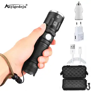 

High-power XHP50 LED Flashlight 5 lighting modes Zoomable Torch 18650 or 26650 battery for Camping adventure P50 USB Flash Lamp