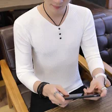 Новинка, Осень-зима, модный бренд, Повседневный свитер для мужчин, v-образный вырез, однотонный, приталенный, вязанный, мужские свитера, пуловеры для мужчин