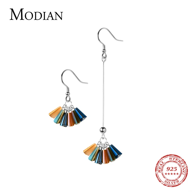 Modian Elegant Tassel Multicolor Sparkling Drop Earrings Trendy 925 Sterling Silver Luxury Dangle Earring For Women Jewelry Gift | Украшения