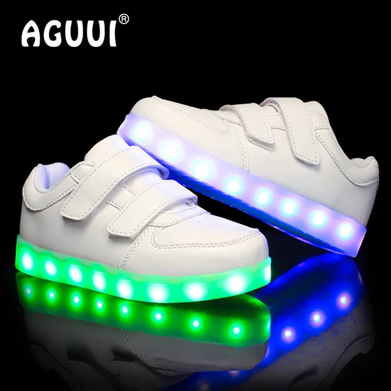 Детские светодиодный светящиеся туфли для мальчиков и девочек USB зарядка светящиеся кроссовки для детей на застежке-липучке светильник узорами обувь со шнурками, Размеры 25-35