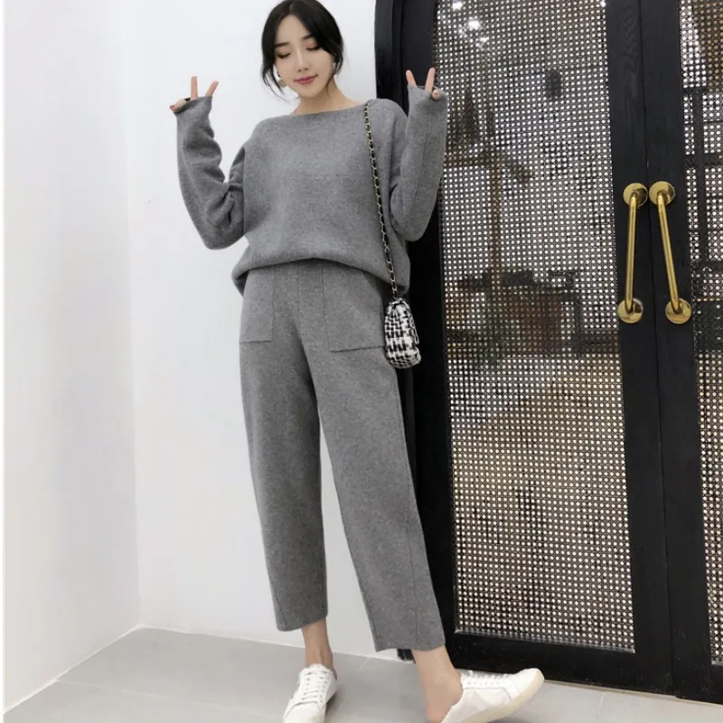 Женский вязаный спортивный костюм из 2 предметов толстый теплый свободный свитер