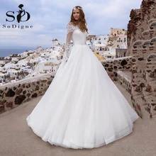 

SoDigne Modern Boho Wedding Dresses White 3D Flower Lace Appliques Long Sleeves Bridal Dress 2022 Plus Size Wedding Gowns