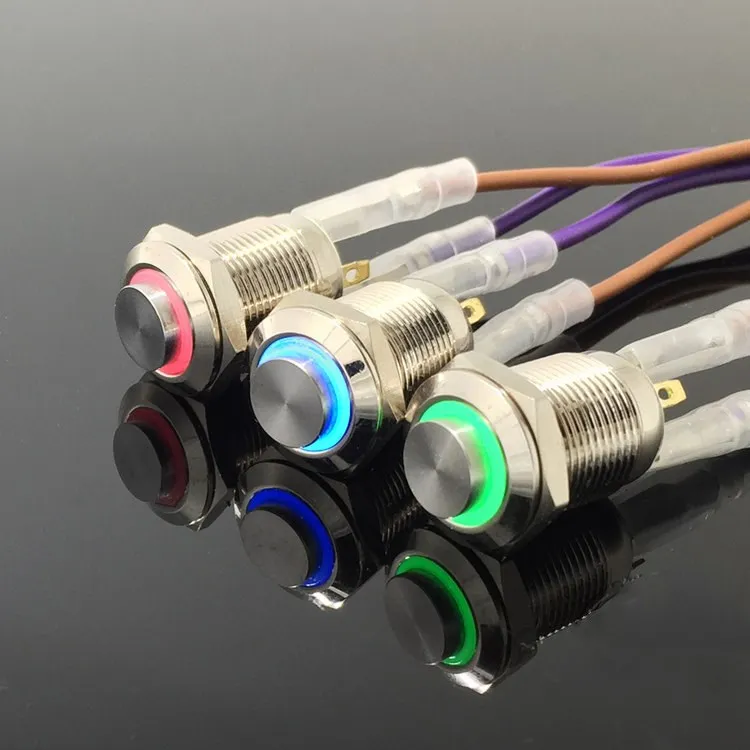 

12mm High Round Waterproof Momentary Stainless Steel Metal Push Button Power Switch LED Light Shine Car Horn 3V 5V 12V 24V