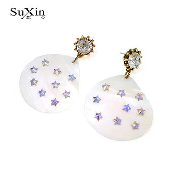 

2019 New Sea Shell Earrings For Women Gold Color Round Geometric Drop Pearl Shell Earrings Summer Beach Ladies Fashion Jewelry