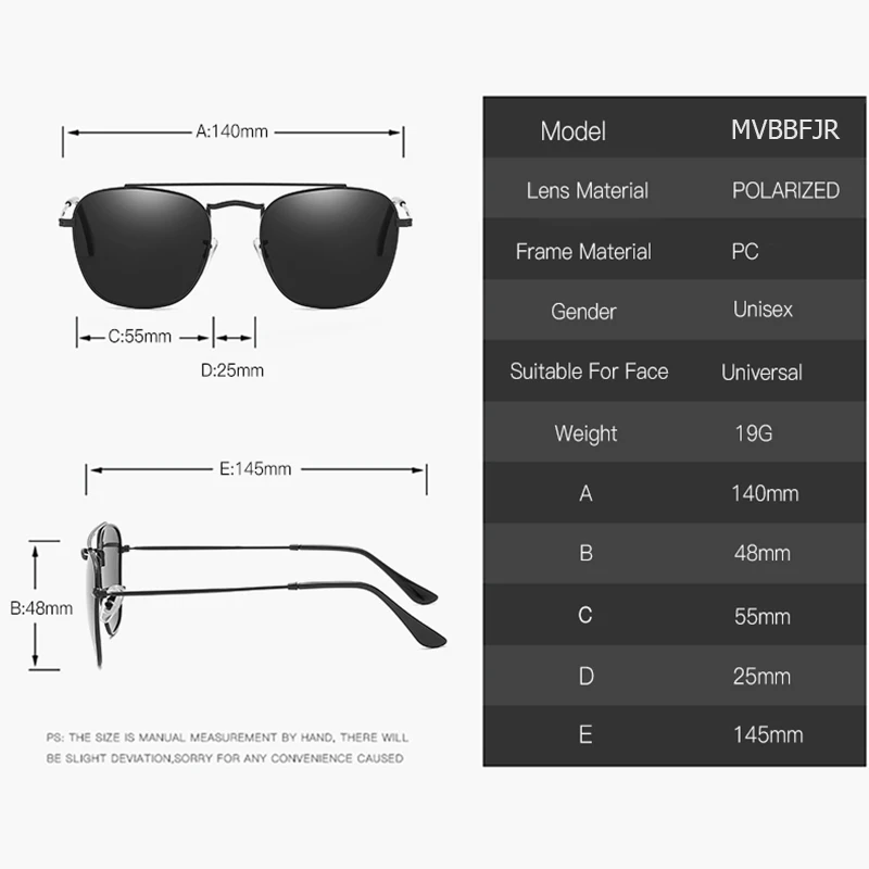 MVBBFJR Fashion Men Polarized Sunglasses Women Driving Shade Mirror Square Metal Eyewear Classic Retro Vintage Sun Glasses UV400