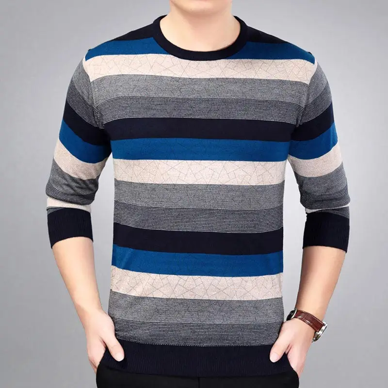 3123Navy HISTREX brand social cotton thin men's pullover sweaters casual crocheted striped knitted sweater men masculino clothes - Цвет: 3123Navy