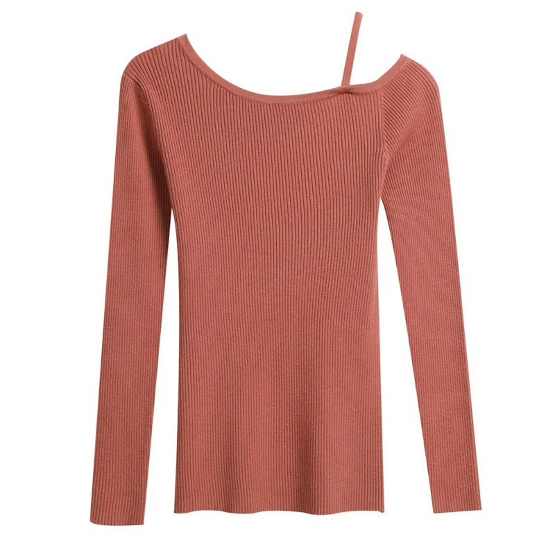 M Women's Clothing Autumn Fashion Slim string Slanted Solid Color Knit Bottoming tops Sweater Women Ladies Maglioni Donna!