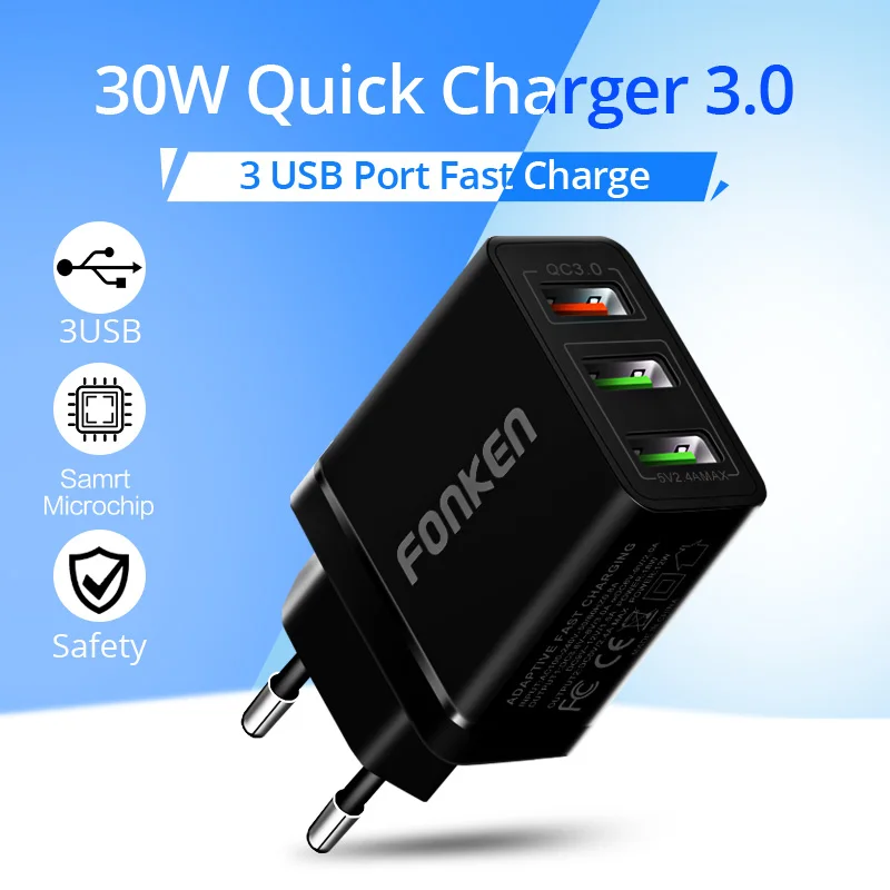 FONKEN 3 порта USB зарядное устройство Quick Charge3.0 быстрое зарядное устройство QC3.0 QC2.0 Мульти Usb настенный адаптер Зарядка для Android смартфон планшет