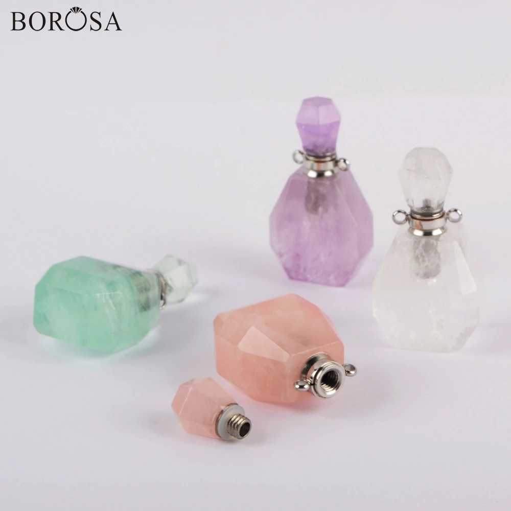 BOROSA multi-kind натуральный камень духи украшение с бутылочкой, 3 шт Серебряный Радужный флюорит аметисты духи Адаптер для установки на бутылку WX1197